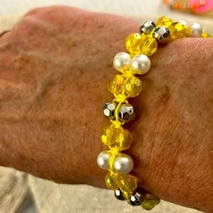 New Super Cool Yellow Iridescent Pearl Bling Boho Macrame Friendship Bracelet